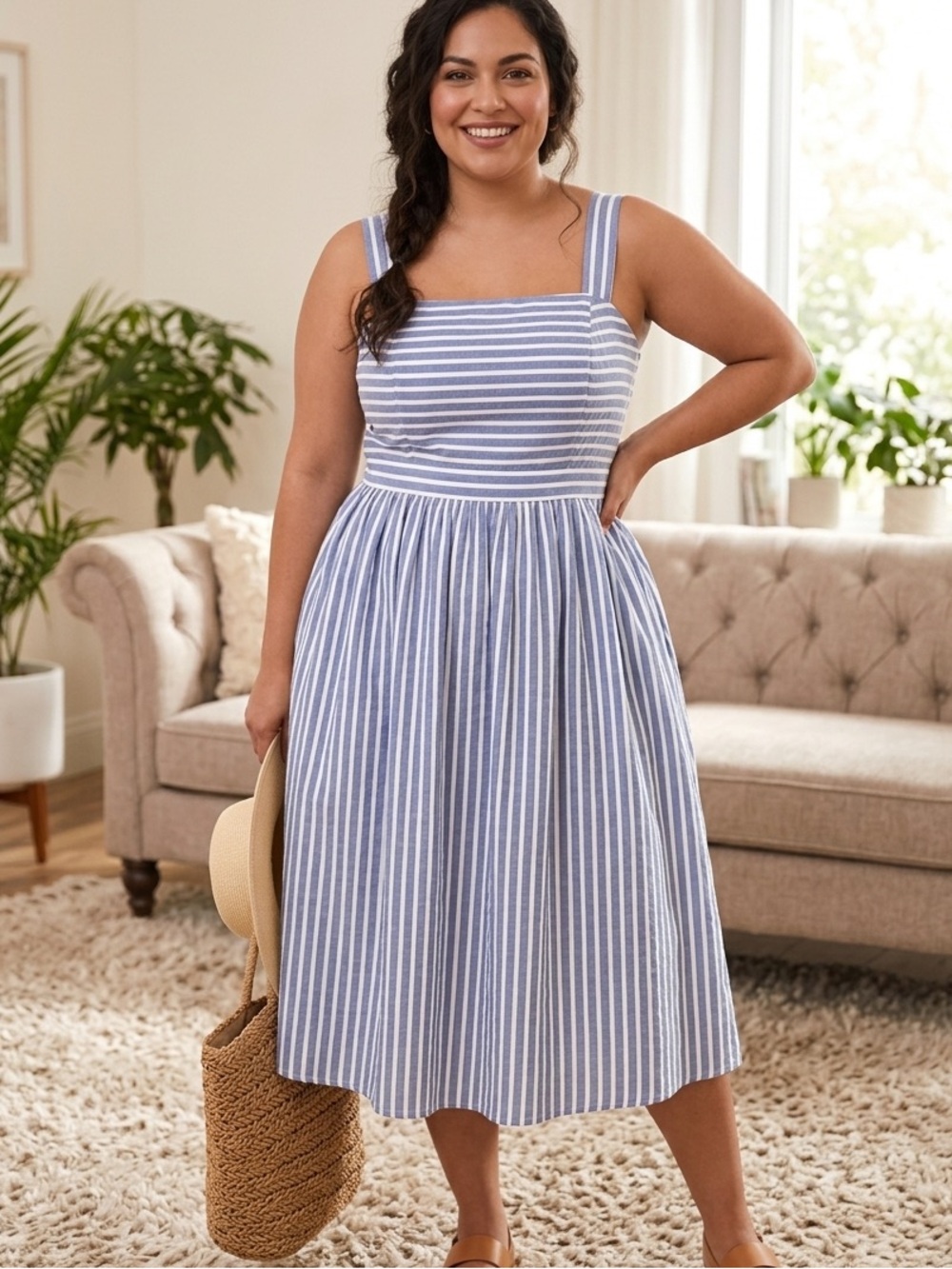 Eliza J Blue and White Striped Sundress Maxi